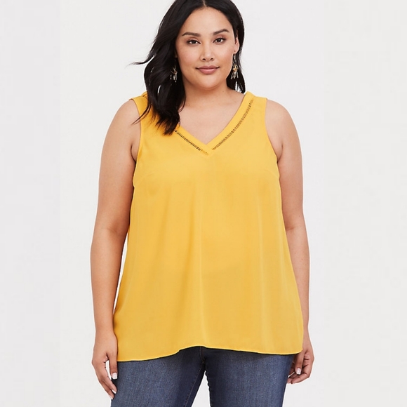 Torrid Golden Yellow Eyelet Georgette Tank - Picture 3 of 10